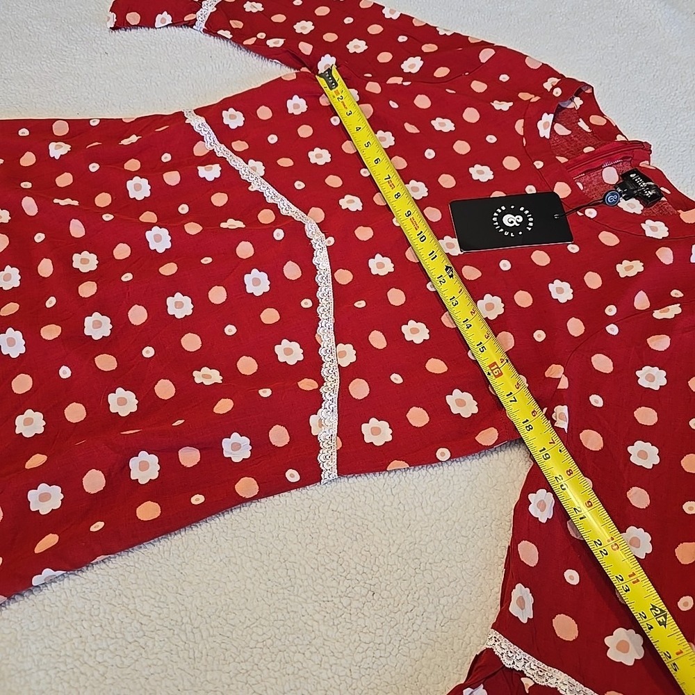Red Polka Dot Midi Dress with Lace Trim - Picture 12 of 16